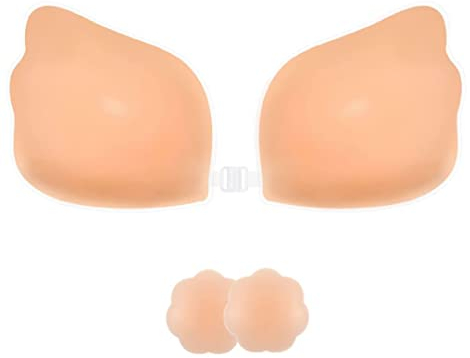 SHINYMOD Stick on Bra, Strapless Backless Sticky Bras for Women, Adhesive Silicone Invisible Push Up Bra Reusable Skin Comfortable Cup Bra with 2Pcs Nipple Covers, Wing-Shaped F