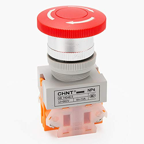 CHNT NP4-11ZS Interruttori a pulsante di arresto di emergenza con testa di fungo autobloccante 1NC normalmente aperto 1NO normalmente chiuso, verde rosso, confezione da 2 (rosso)