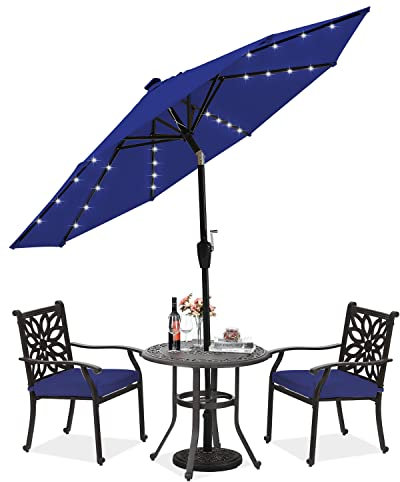 ABCCANOPY Durable Parasol de patio à DEL solaire avec 32 lumières LED, 2,7 m (bleu roi)