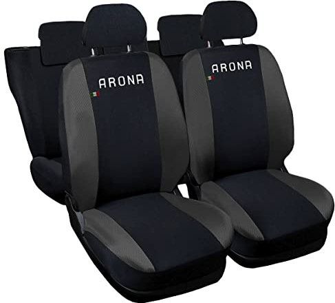 Lupex Shop Autositzbezüge kompatibel mit Arona, Made in Italy, Polyestergewebe, kompletter Satz Vorder- und Rücksitze (Schwarz - Dunkelgrau)