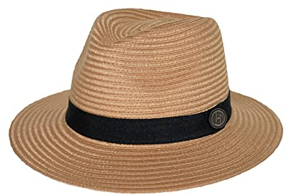 House of Ord Cape Town Reef Pana-Mate Fedora Hut Herren Sonnenhut Packbarer Golfhut mit Golfballmarker Strohhut mit UV Schutz - 3 Farben in Größen M/58cm-L/61cm - Größe: M-L: 58 cm Farbe: Camel