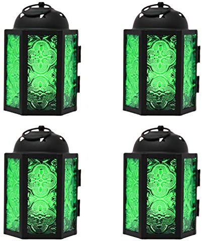 Dekorative Kerzenlaterne für Hochzeiten, Terrasse und Heimdekoration, kleine marokkanische Mini-Laterne, grünes Glas, 4er-Set