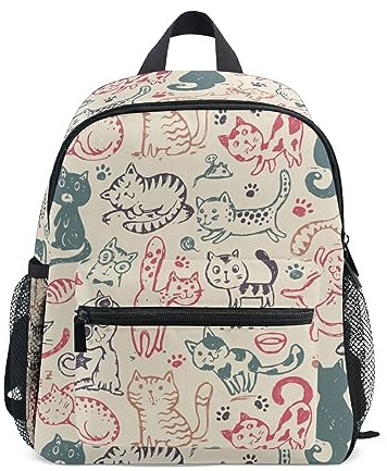 Kinderrucksack Junge Mädchen Kindergarten, Süße Katze Lässig Mini Backpack Büchertasche mit Brustgurt