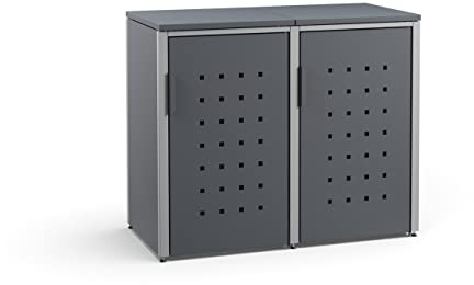 MEISTERBOX – 2er Mülltonnenbox Mülltonnenverkleidung mit Flachdach - 240L - Korpus & Dach Anthrazit/Pfosten Signalgrau