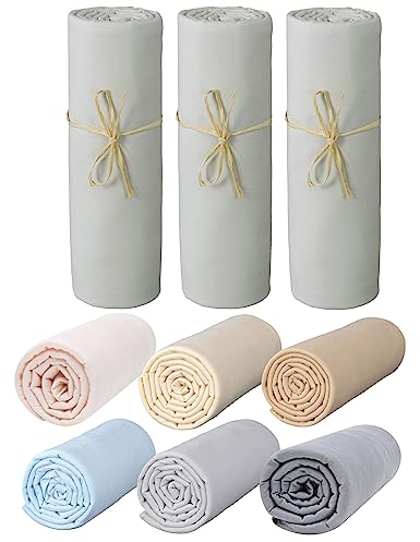P'tit Basile - 3er Set Jersey Spannbettlaken Baby, Spannbetttüch für Kinderbetten 100% Bio-Baumwolle - 70x140 cm - perlgrau - Ausziehbar mit elastisch Rundum