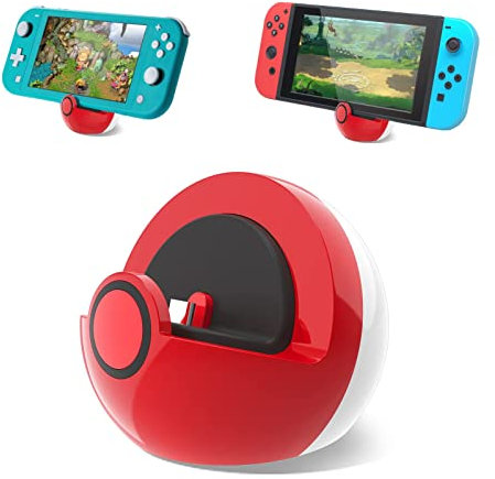 Dock di ricarica antank compatibile con Nintendo Switch e Switch Lite, nessuna proiezione, stazione di ricarica, mini docking station portatile facile da viaggio, rosso/bianco