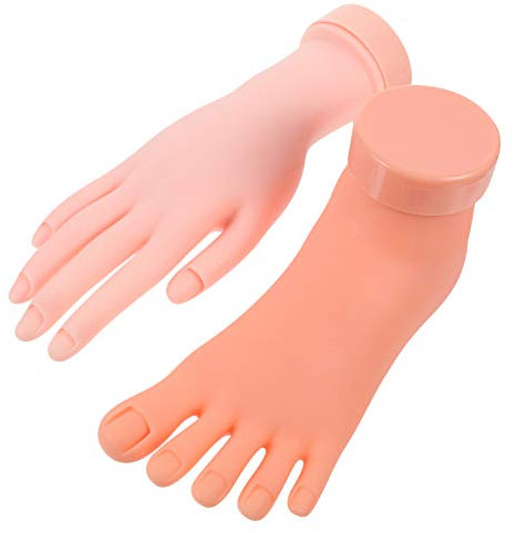 Lurrose 2pcs Nail Hand Practice Model, Mannequin Hand and Foot Manicure Model for Nail Art Training Practice Acrylic Nails