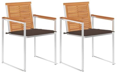 vidaXL 2X Akazienholz Massiv Gartenstuhl mit Kissen Stapelstuhl Stuhl Stapelsessel Gartenmöbel Gartenstühle Terrassenstuhl Balkonstuhl Stühle Stahl