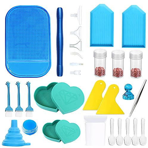 Allazone 26 Pack Diamond Paint Tray Set, Heart Shaped Bead Sorting Trays, Diamond Pen, Funnel, Cleaning Brush, Glue Clay for Diamond Paint Accessories