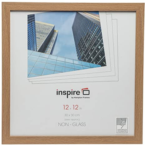 Hampton Frames | Bilderrahmen Sorbonne SOR1212NG | 30x30 cm, Eichenoptik, quadratisch, Acrýlglas | Wandmontage, Quer- & Hochformat, Halteklammern | Dekorativer Fotorahmen