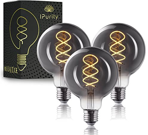 IPurity Edison Vintage Glühbirne [3 Stück] - Retro Glühbirne E27 in Rauchglas Optik - Stromsparende Smoky E27 LED Vintage - 4W warmweiss