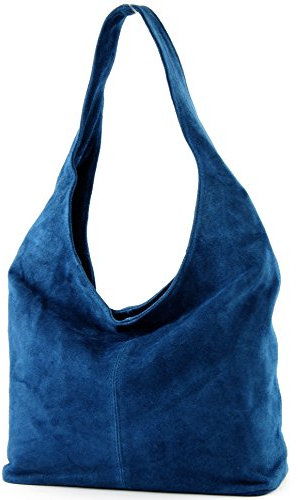 modamoda de T150 Damen Schultertasche Shopper Large aus Wildleder handmade in Italy, Farbe:Jeansblau2021