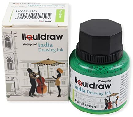 Liquidraw Coloured Drawing India Ink, Parrot Green - 35ml | Artist Supply, Non-Fade, Waterproof, Lightfast & Permanent, Pens & Brushes, Use on Paper Board, Canvas, Fabric & Wood