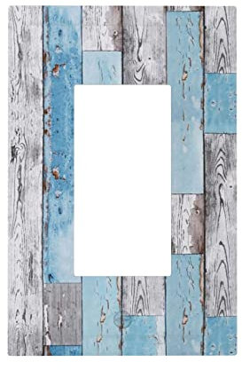 Planche en bois vieilli bleu vieilli 1 gang couvercle de prise électrique simple prise de courant plaque murale rustique vintage planche en bois grain campagne façade électrique maison de ferme