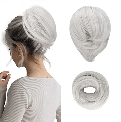 BARSDAR Haarteil Hair Extensions Haarknoten-Pferdeschwanz-Verlängerung,Gerades synthetisches Haarteil, kurzes Pferdeschwanz-Brötchen, Haarschmuck einfach Scrunchie für Frauen Grau#