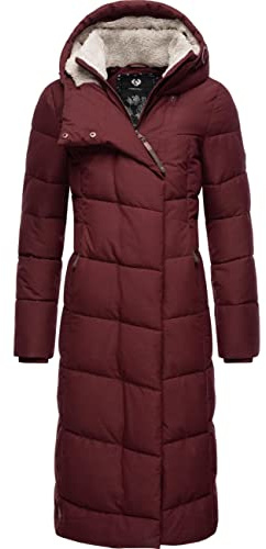 Ragwear Damen atmungsaktiver Wintermantel warmer wasserdichter Steppmantel lang mit Kapuze Pavla Long Intl Wine Red Gr. M