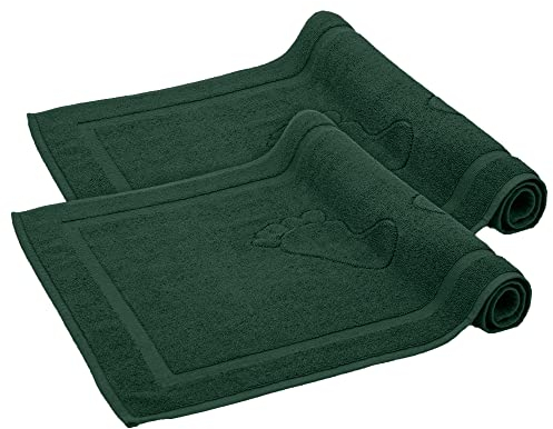 Komfortec Badvorleger Set 2 Teilig, Frottee Duschvorleger, Waschbar Duschmatte & Badteppich, 800 g/m² &100% Baumwolle, Saugfähig & Schnelltrocknend, 50 x 80 cm, Dunkelgrün