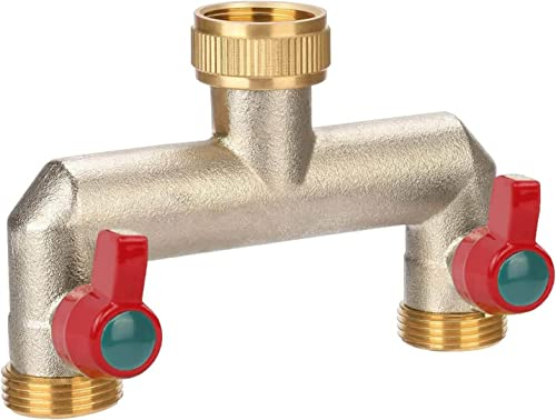 Distributore d'acqua a 2 vie per il collegamento simultaneo di due dispositivi, distributore a 2 vie 3/4 in ottone nichelato con valvole a sfera, regolatore del flusso d'acqua e bloccabile, 1 pezzo