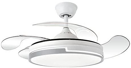 Ventilador de techo con luz 72W | Silencioso motor DC | Aspas retractiles plegables | Lampara ventilador de techo blanco y gris