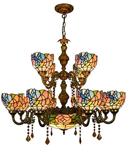 Tiffany Chandelier 12 Candelabros de Vidrio Candelabro Colibrí Azul Estilo Colorido Candelabro de Cristal Vestíbulo Sala de Estar Comedor Bar Candelabro