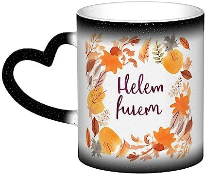 VACSAX Heat Changing Mug Ceramic Coffee Mugs Hello Autumn Print Heat Sensitive Porcelain Tea Cup Magic Mug Gift for Men Women