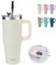 SUNTQ 850ml/30oz Tumbler mit Griff, Doppelwandige Vakuum Isolierte Wasserflasche mit Stroh und Deckel, Edelstahl Reise Kaffeebecher, Thermische Tasse für Getränke, Fit in Becherhalter(Off-white)