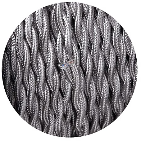 LEDSone Câble tressé à 3 conducteurs gris antique de 5 m, 3 conducteurs de calibre 18, cordon d'éclairage flexible en tissu antique, fil recouvert de tissu, câble électrique pour lampes à faire