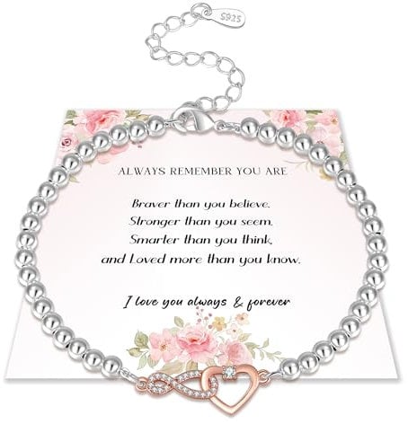 EXGOX Silver Bracelet for Women 925 Sterling Silver Bead Bracelet Infinity Love Heart Ladies Silver Bracelet Adjustable Friendship Bracelets Jewellery Gifts for Women (infinity LOVE Rose)