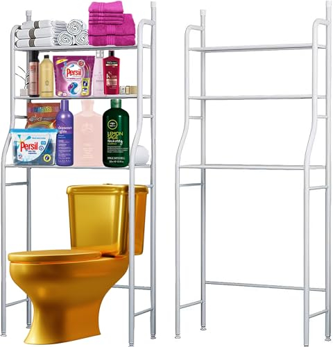 Retoo Toilettenregal, Badezimmerregal, Waschmaschinenregal, WC Regal, 3 Badregal offenen Ablagen, Platzsparend, Leicht zu montieren, Multifunktional mit viel Stauraum, Waschmaschinenüberbau
