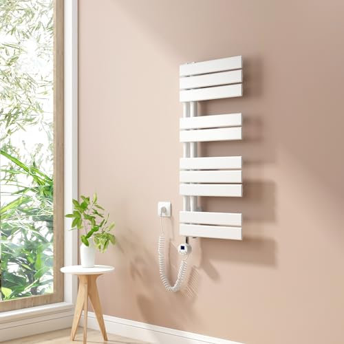 Heilmetz Scaldasalviette Elettrico Bagno 899x400mm, Termoarredo Bagno con Termostato Digitale, Termosifone Elettrico con Element Riscaldante, Controllo Della Temperatura, Radiatore da Parete Vertical