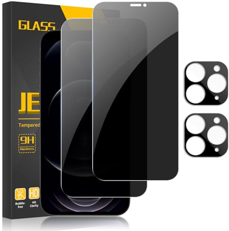 JEHOO Sichtschutz für iPhone 12 Pro Max 6,7 Zoll Mit Kamera Schutz, 2 Spähen Privatsphäre Sichtschutzfolie, 9H Härte Blickschutzfolie, Rahmen-Installationshilfe