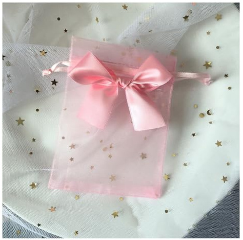 Hrlace 50 sacchetti in organza, 15 x 20 cm, piccoli sacchetti in organza, con coulisse, fiocco, sacchetti regalo, per matrimoni, Natale, Halloween, compleanni, feste, rosa