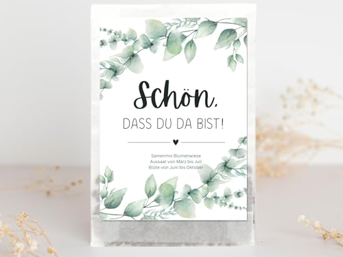 Samentüten Gastgeschenk Hochzeit Eukalyptus Motiv, nachhaltiges Gastgeschenk für Taufe Kommunion Konfirmation Geburtstag (Eukalyptus, 50 Stück)