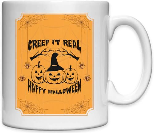 Creep It - Taza de cerámica blanca con diseño de calabaza y araña, diseño de Halloween