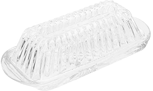 Mantequera antigua Recipiente de mantequilla de vidrio rectangular con tapa de cubierta Contenedor de almacenamiento de alimentos para mantequilla del oeste para uso doméstico, soporte de mantequilla