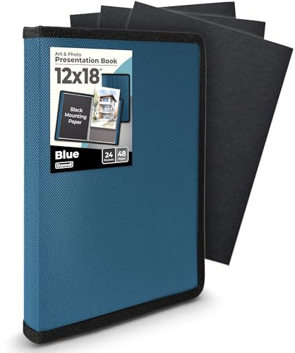 Dunwell Kunst-Portfolio-Mappe mit schwarzem Montagepapier, Präsentationsbuch zur Aufbewahrung von Kunstwerken, 24 Kunststoffhüllen, zeigt 48 Seiten, säurefreies Polymaterial, 30,5 x 45,7 cm, Blau