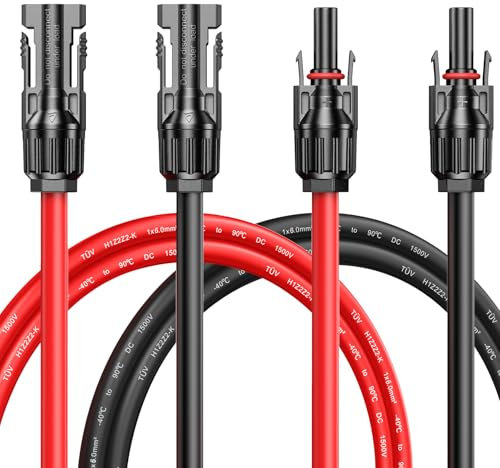 Maoligo Solar Cable 6mm² 1/2/3/5/10M Pair, H1Z2Z2-K Solar Extension Cable with Solar Connector, 1500V, 65A, No Tools (6mm² 1M)