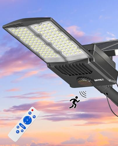 JAYNLT Y-10500W Lampadaire Solaire Exterieur, 6500K Spot Solaire Exterieur avec Télécommande, Étanche IP67 Projecteur Solaire avec Detecteur de Mouvement pour Jardin, Cour, Maison, Allée, Garage