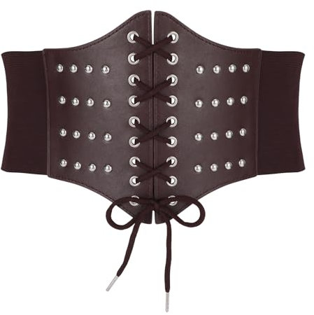 VONMELLI Damen Elastische Schnürung Korsett Gürtel Tied Waspie Breite Kostüm Stretch Taille Gürtel für Halloween Kaffee (mit Nieten) S
