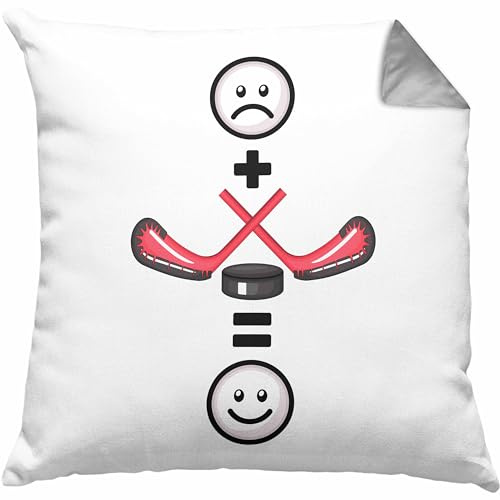 Trendation Ice Hockey Kissen mit Füllung 40x40 Geschenk für Ice Hockey Spieler :(+ Eishockey = :) Lustige Geschenkidee Geburtstag (Grau)