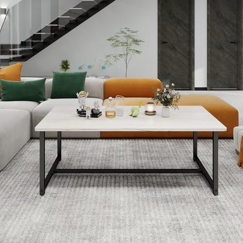 VERFARM Modern Rechteckiger Couchtisch, Wohnzimmertisch mit Metall Gestell, Industrie-Design, Einfache Aufbau, Sofatisch aus Holz, Beistelltisch, Stubentisch, 90x45x42cm Eiche-schwarz