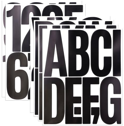 5 Inch Large Vinyl Letter Stickers, 6 Sheets Self Adhesive Alphabet Number Sticker for Mailbox, Door, Scrapbook, Waterproof Sticky Vinyl Symbol Labels for DIY & Crafts(6 Sheets,Black)
