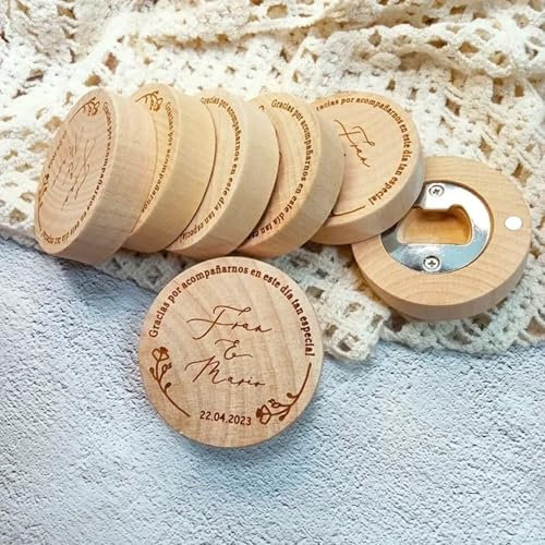 Personalisierter Flaschenöffner für Hochzeiten, personalisierbar, aus Holz, mit Namen, Kühlschrank, magnetischer Flaschenöffner für Brautjungfer, Hochzeit, Party, Gastgeschenke (40 Stück)