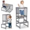COSYLAND 3-in-1 Lernturm für Kinder - Klappbarer Learning Tower mit Tafel - Multifunktionaler, Faltbarer Holz-Lernturm für Küche, Tisch und Bad, ab 18 Monaten (Grau)