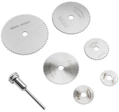 7-Pack HSS Drill Saw Blades ,Rotary Tool Cutting Discs with Mandrel , Circular Saw Blades with Straight Shank Mandrel for Rotary Tools, Ideal for Wood, Plastic, and Metal