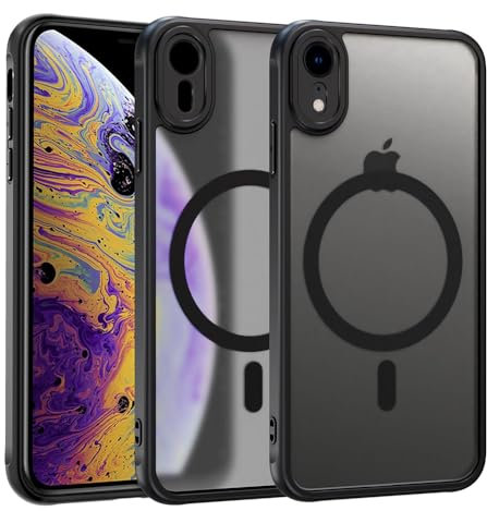 ZYIMOU Cover per iPhone XR Compatibile con MagSafe, Magnetica Custodia iPhone XR Traslucida Opaca Posteriore Antiurto Antigraffio Retro Protettiva Case, Nero