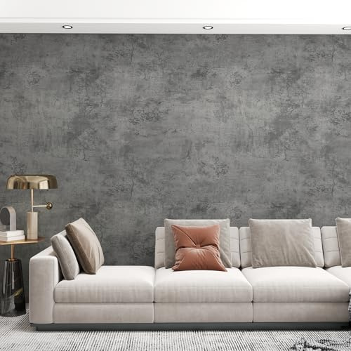 TOTIO 48x157in Extra Wide Grey Concrete Effect Vinyl Self Adhesive Wallpaper Cement Vinyl Wrap Gray Peel and Stick Contact Paper Matte Thick Waterproof Wall Sticker Furniture Sticker Retro Industrial