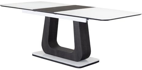 S & S Saldos y Stocks Mesa Extensible de Cristal Templado 160 a 200cm Nora Comedor o Cocina, Blanco y Wengue