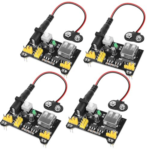 4PCS Breadboard Power Module for MB-102, Breadboard Module Input 6.5~12V Output 3.3V 5V for Arduino Power Supply with 4PCS 9V Battery Clip