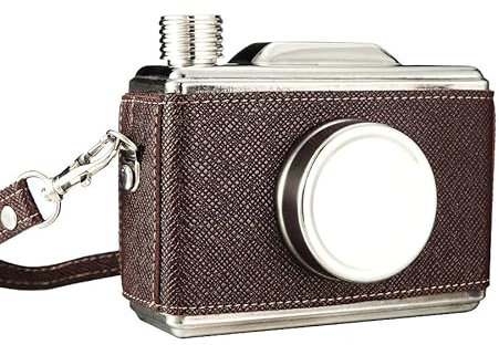 CEHJZQRPL Flachmann 11oz Flachmänner Tragbarer Flachmann aus Edelstahl in Kameraform, Kamera-Flachmann, Geschenk for Mann, Flachmänner for Männer